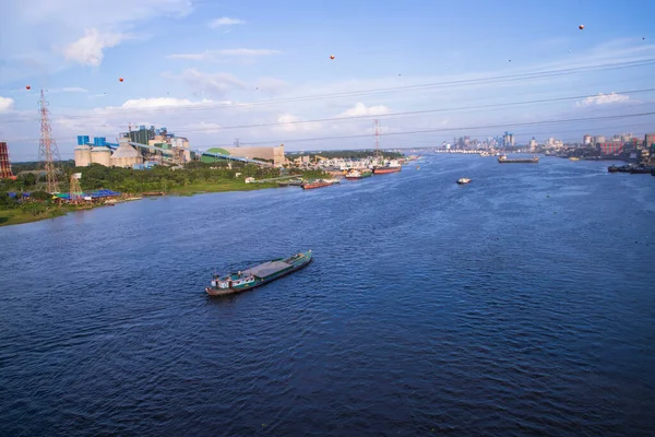 stock image Aerial view of the river and industrial area with blue sky in Narayanganj-Bangladesh