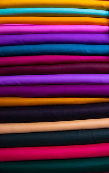 Artistic Variety Shade Tone Colors Textile Fabrics Stacked Retail Shop — Stockfoto
