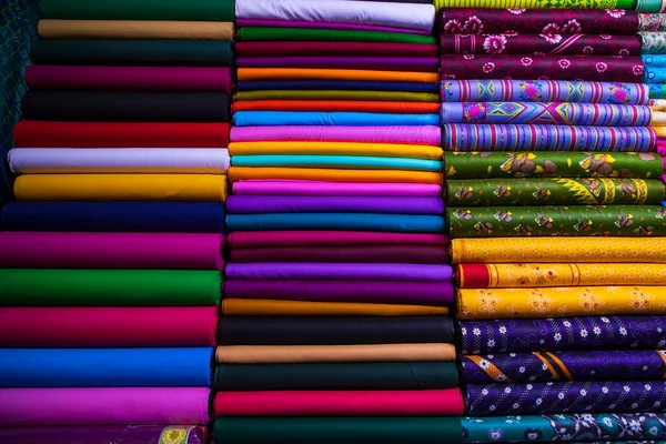 Artistic Variety Shade Tone Colors Textile Fabrics Stacked Retail Shop — Stok fotoğraf