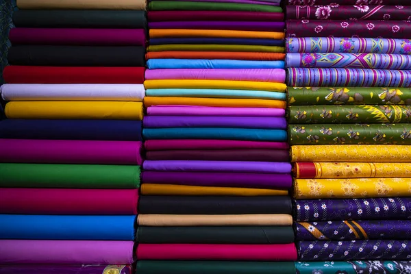 Artistic Variety Shade Tone Colors Textile Fabrics Stacked Retail Shop — Stok fotoğraf
