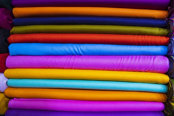 Artistic Variety Shade Tone Colors Textile Fabrics Stacked Retail Shop — Stok Foto