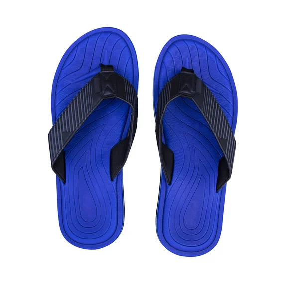 Top View Pair Blue Sandals Flip Flops Beachwear Isolated White — Stock Photo, Image