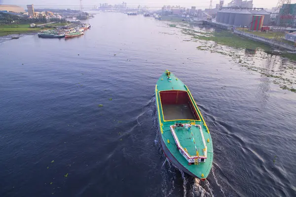 stock image Aerial view Landscape of Sand bulkheads ships with Industrial zone in Sitalakhya River, Narayanganj, Bangladesh