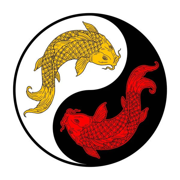 Deux Carpes Koï Symbole Yin Yang Gravure Vectorielle Vintage Illustration — Image vectorielle