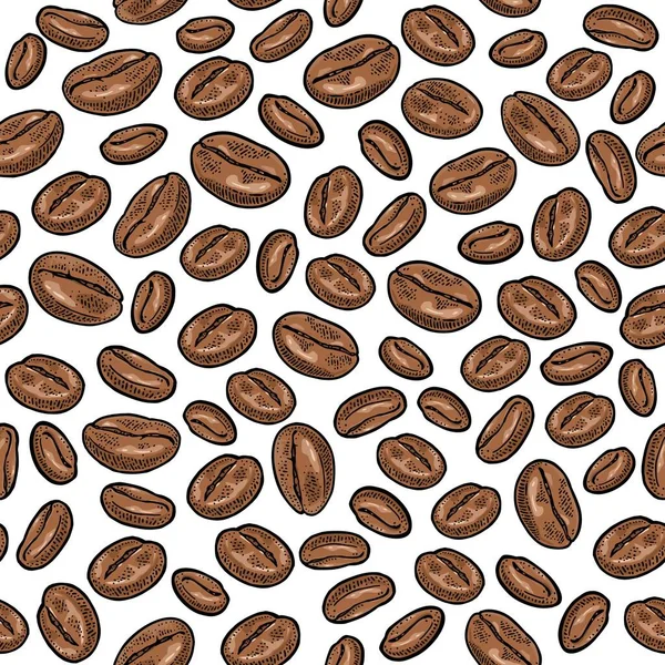 Seamless Pattern Roasted Coffee Beans Vector Vintage Color Engraving Illustration — Stock Vector