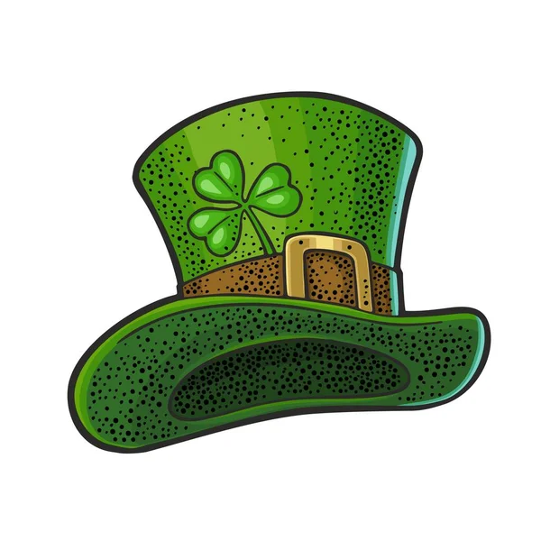 Top Gentleman Irish Green Hat Vector Vintage Engraving Color Illustration — Vetor de Stock