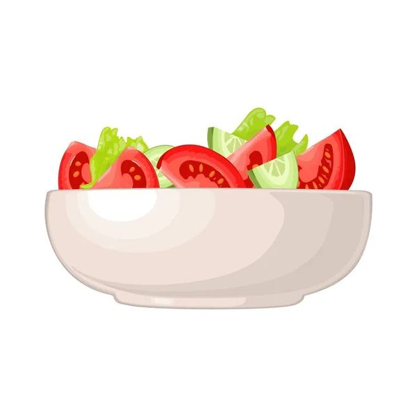 Plantaardige Salade Met Tomaten Komkommer Bladsla Bord Kleur Vector Pictogram — Stockvector