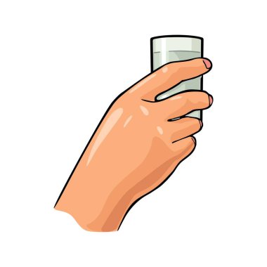 Cam votka tutan bir kadın. Etiket, poster ve partiye davet için renk vektör illüstrasyonu. Beyaz arkaplanda izole