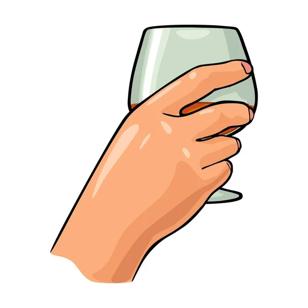 Female Hand Holding Glass Brandy Color Vector Illustration Label Poster — Stock Vector