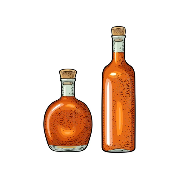 Flasche Cognac Vintage Farbgravur Illustration Für Etikett Plakat Web Einladung — Stockvektor