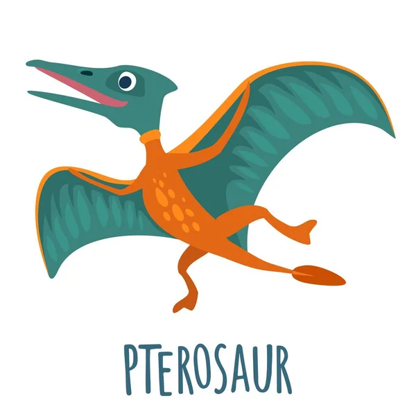 Dinosaur Vector Colorful Flat Illustration Isolated White Background Lettering Pterosaur — ストックベクタ