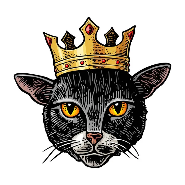 Cat Head Crown Vintage Vector Color Engraving Illustration Poster Isolated — Stock Vector