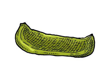 Tatlı yeşil dolmalık biber dilimi. Vintage vektör oyma renk çizimi. Beyaz arka planda izole edilmiş. El çizimi tasarım