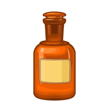 Eski el işi etiketli bir şişe. Vektör renk simgesi. Beyaz arka planda izole edilmiş. Etiket, poster ve ağ için el çizimi tasarım ögesi