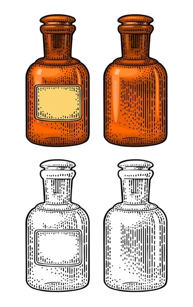 Bottiglia Con Senza Etichetta Artigianale Illustrazione Incisione Colori Vettoriale Vintage — Vettoriale Stock
