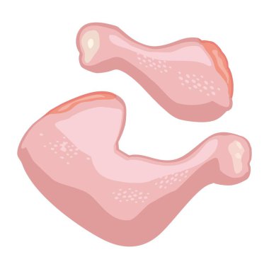 Taze çiğ tavuk budu. Vektör renk vektörü çizimi. Poster, menü, broşür ve web için beyaz arkaplanda izole edilmiş simge.