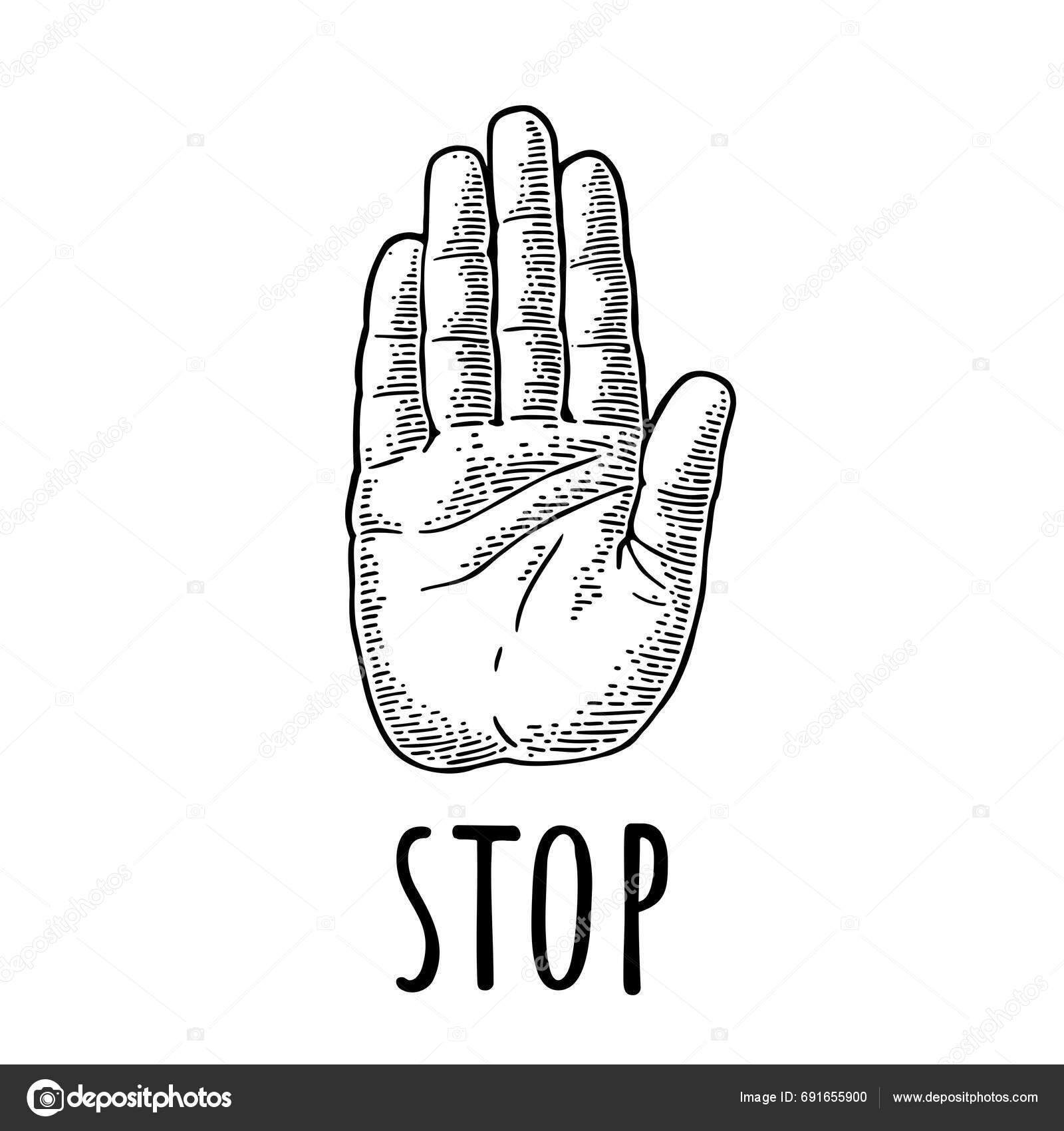 Hand Showing Stop Gesture Front View Vector Monochrome Vintage ...