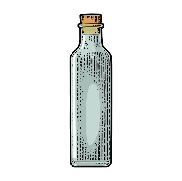 用软木塞塞装酱油或油的空玻璃瓶 矢量彩色老式雕刻插图 因白人背景而被隔离 — 图库矢量图片