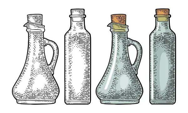 Tömt Flaskglas För Sås Eller Olja Med Korkpropp Vektor Färg — Stock vektor