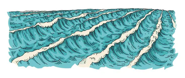 Sea Waves Vintage Vector Engraving Color Illustration Isolated White Background — Stock Vector