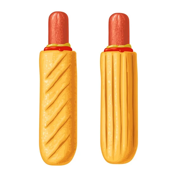 Cachorro Francês Com Ketchup Mostarda Ilustração Realista Cor Vetorial Para — Vetor de Stock