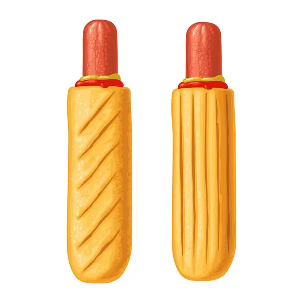 Francuski Hot Dog Ketchupem Musztardą Wektor Kolor Realistyczna Ilustracja Plakat — Wektor stockowy