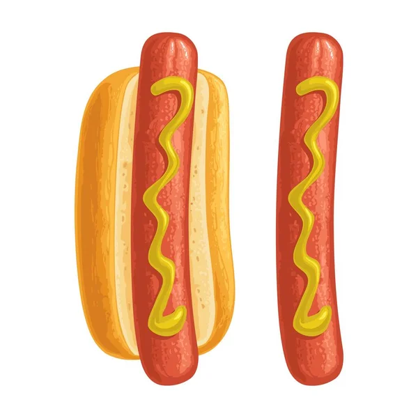 Hotdog Hořčicí Horní Pohled Vektorová Barva Realistické Ilustrace Pro Plakát — Stockový vektor