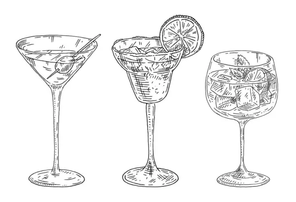 Margarita Cocktail Med Salt Och Lime Martini Dricker Med Oliv — Stock vektor