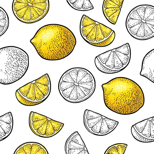 Seamless Pattern Fresh Whole Slice Lemon Isolated White Background Vector Stockillustration