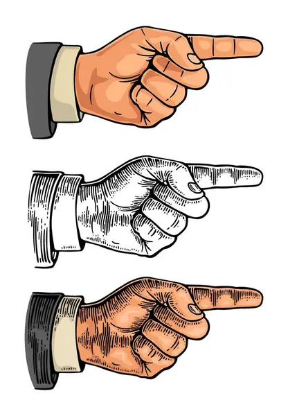 Zeigefinger Männliche Hand Anzug Vector Color Vintage Gravur Und Flache lizenzfreie Stockvektoren