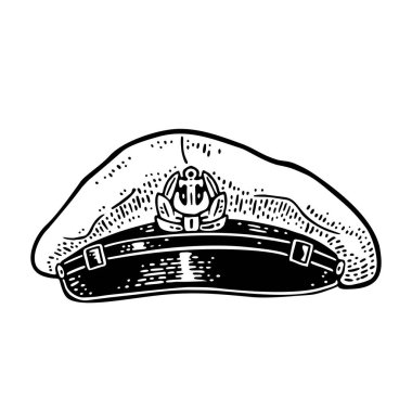 Kaptan şapkası. Vector black gravür vintage çizimler. Beyaz arkaplanda izole.