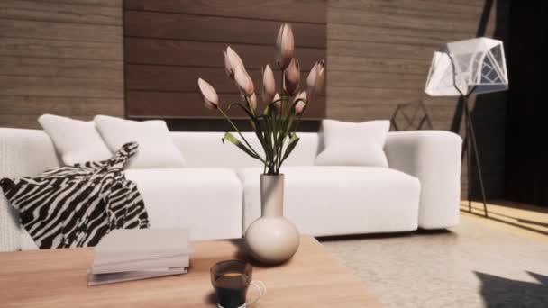 Ein Gemütliches Zimmer Mit Einem Strauß Tulpen Einer Vase — Stockvideo