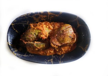 Baghare baingan, Baingan masala, patlıcan veya brinjal curry, Bharli vangi. Hint yemeği tarifleri..