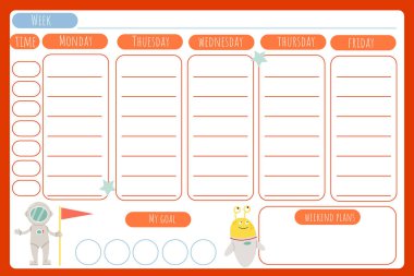 Bir çocuğun haftalık programını ve hedeflerini planlamak için vektör şablonu