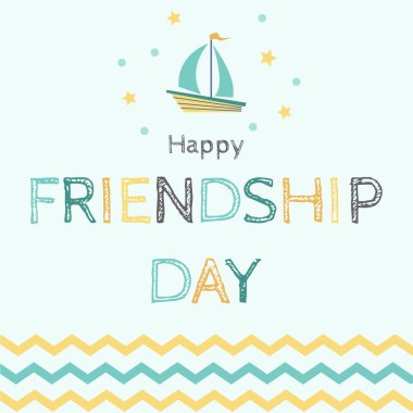 Dostluk Günü için küçük bir gemiyle şirin bir vektör kartı.