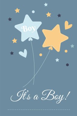 Mavi arka planda balonları olan bir çocuğa doğum günü tebriği