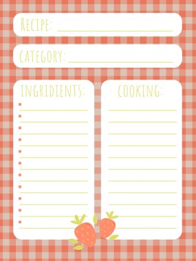 Tarif kitabı şablonu şirin çilekler ve eklenmiş arka planla