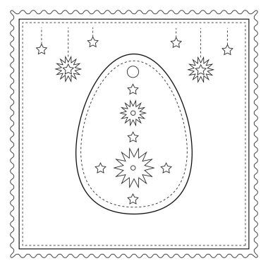 Paskalya için çocuk boyama sayfası. Beyaz arka planda desenlerle süslenmiş bir yumurta. 
