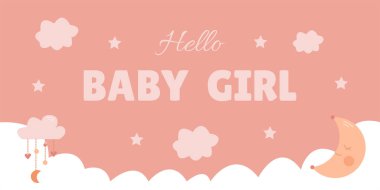 Tatlı bulutları, ayı ve yıldızları olan küçük bir kız için doğum günü bayrağı