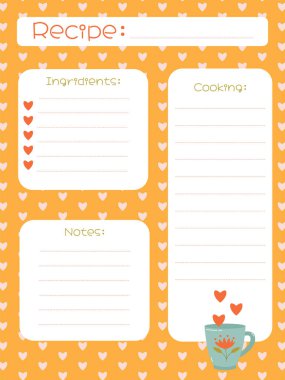 Şirin Kupa ve Kalpli Tarif Kayıt Şablonu 