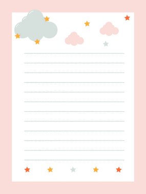 Sevimli bulutlar ve yıldızlarla sayfa şablonu kaydediliyor