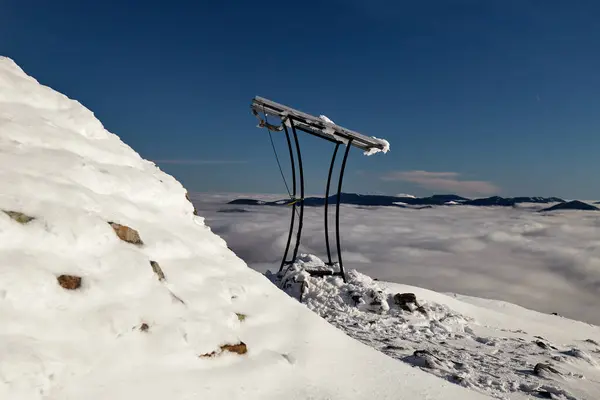 Sea Fog Winter Mountains Sunny Day Snow Covered Carpathian Mountains — Photo