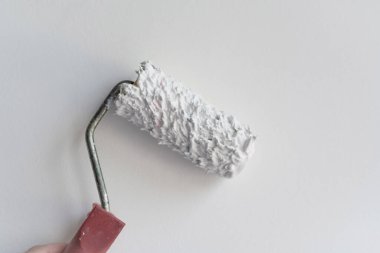 Patenli el boyası duvar. Yenileme dairesi. Tamir ve dekorasyon konsepti. Boşluğu kopyala