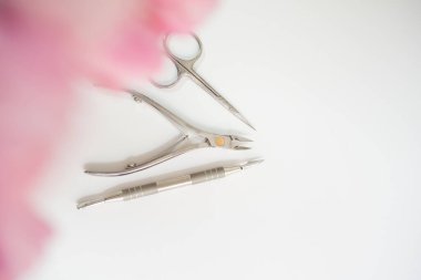 Beyaz Arkaplanda Pembe Bulanık Manikür Araçları