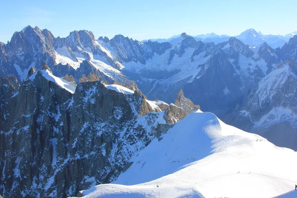 stock image Aiguille du midi an impressive place for sports expeditions with cable car