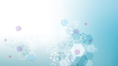 Çizgiler, noktalar ve altıgenli modern bilim geçmişi. Dalga akışı soyut arkaplan. Tıbbi, teknoloji, kimya ve bilim için moleküler yapı. Vektör illüstrasyonu.