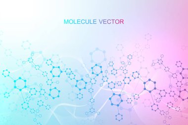Altıgen, çizgi ve noktalı modern bilimsel altyapı. Dalga akışı soyut arkaplan. Tıbbi, teknoloji, kimya ve bilim için moleküler yapı. Vektör illüstrasyonu.
