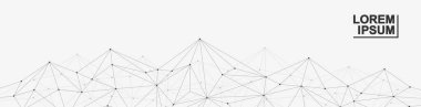 Genel ağ bağlantısı web sitesi başlığı veya başlık tasarımı. Noktaları ve çizgileri birleştiren soyut bir arkaplan. Küresel. Sosyal ağ iletişimi. İnternet teknolojisi. Vektör illüstrasyonu.