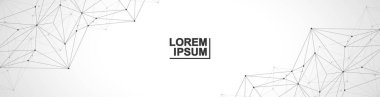Genel ağ bağlantısı web sitesi başlığı veya başlık tasarımı. Noktaları ve çizgileri birleştiren soyut bir arkaplan. Küresel. Sosyal ağ iletişimi. İnternet teknolojisi. Vektör illüstrasyonu.