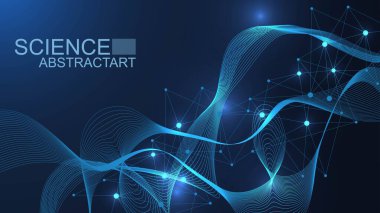 Yapı molekülü ve iletişim DNA, atom, nöronlar. Tasarımın için bilim konsepti. Noktalarla birleştirilmiş çizgiler. Tıp, teknoloji, kimya, bilim geçmişi. Vektör illüstrasyonu